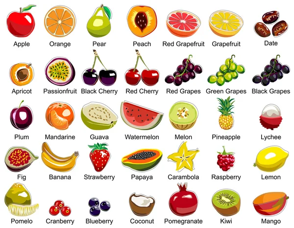 35 Icone di frutta — Vettoriale Stock