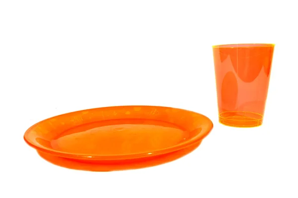 橙色的杯子和盘子 — 图库照片