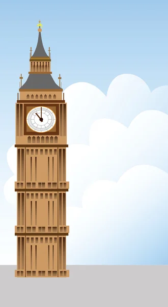 Big Ben tower and clouds illustration — Stock Vector