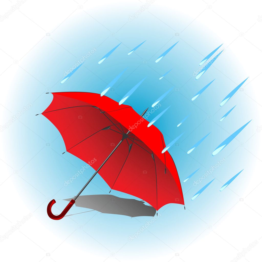 Red umbrella in rain