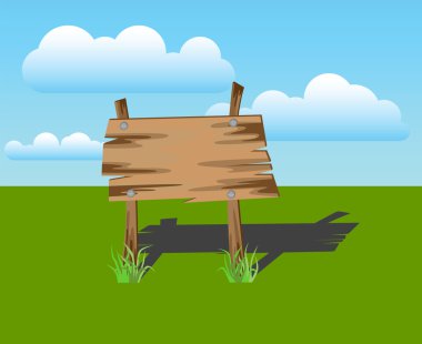 Wooden sign on a grass, vector clipart