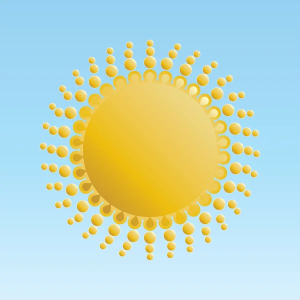 青色の背景に分離された光沢のある太陽 — ストックベクタ