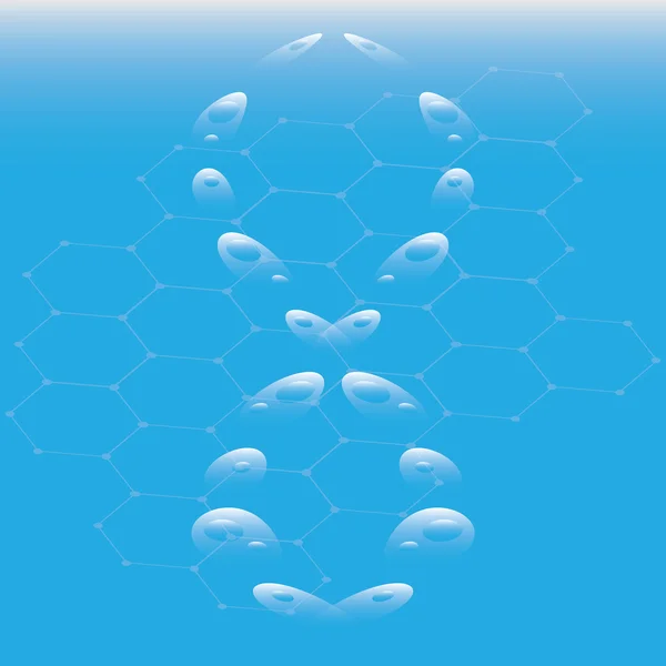 Illustrazione molecolare su blu — Vettoriale Stock