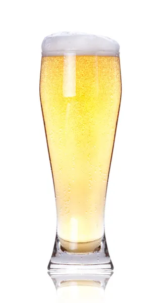 Copo gelado de cerveja leve isolado em um fundo branco . — Fotografia de Stock