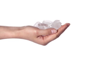 Woman hand holding ice cubes clipart