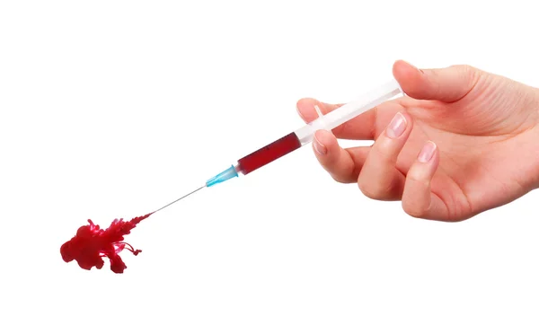 Kleurenfoto van medische spuiten met bloed — Stockfoto