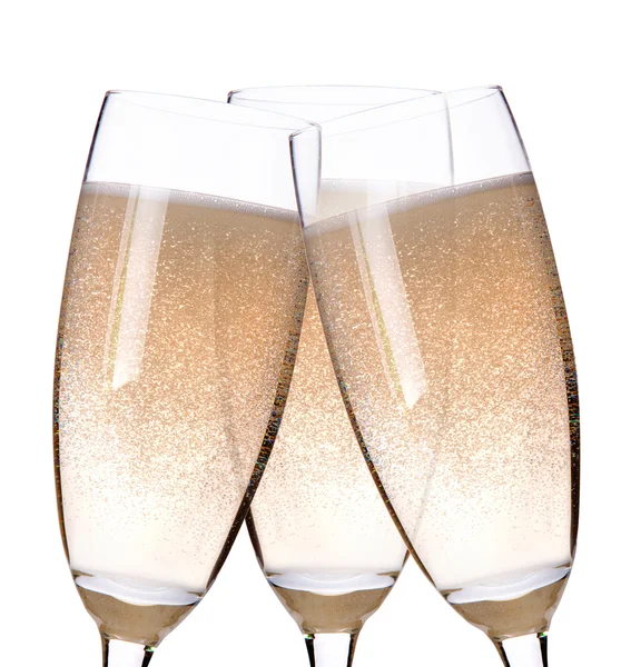 Tři sklenky na šampaňské flétny — Stock fotografie