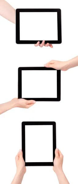 Érint képernyő tabletta számítógép-val üres képernyő elkülönített fehér — Stock Fotó