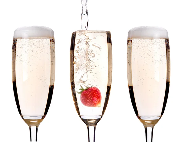 Champagne with strawberry - christmas cocktail — Stock Photo, Image