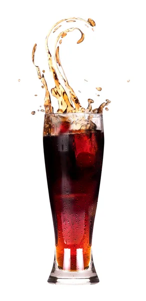 Fresh coke splash in glass isolated on white — Stock Photo, Image