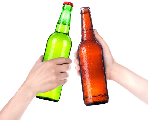 Hands Clinking Glasses Beer isolated — Stock Photo, Image
