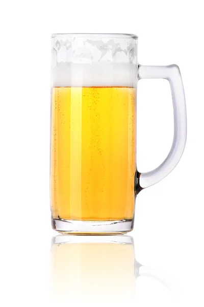 Frosty glass of light beer with foam isolated — Stock Photo, Image