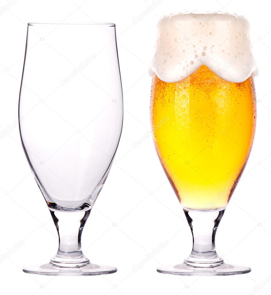 Beer glasses. full and empty isolated