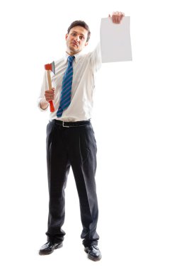 Businessman with hatchet clipart