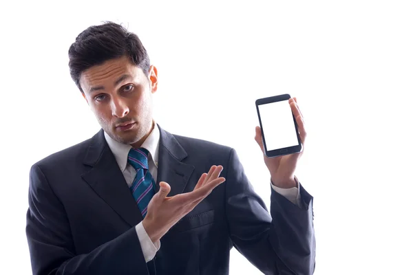 Businessman showing a smartphone — Stock Photo, Image