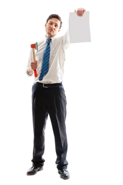 Businessman with hatchet — Stock Photo, Image