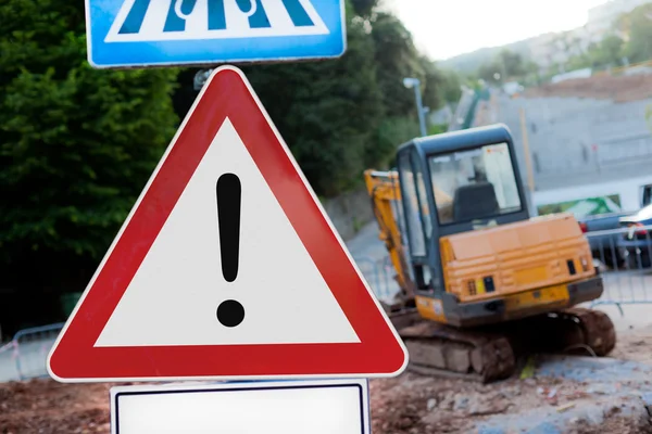 stock image Warning Sign and Excavator