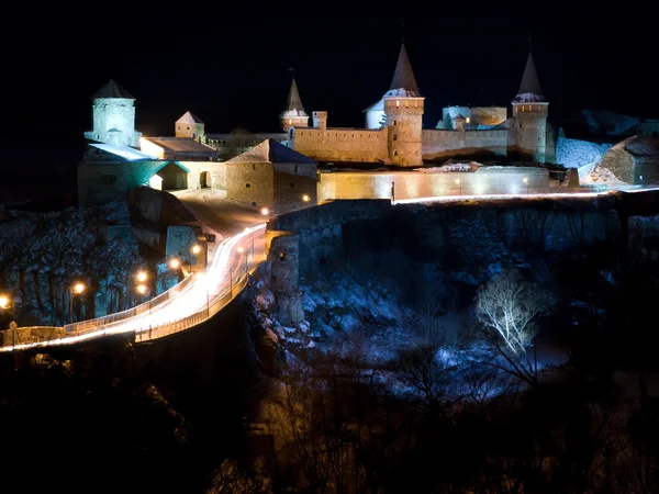 stock image Night fortress in Kamenets-Podolskiy