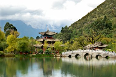 The Chinese Pagoda and the bridge across the lake clipart