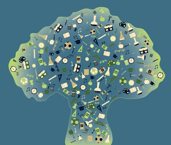 Voltar à escola - árvore com ícones de educação — Vetor de Stock