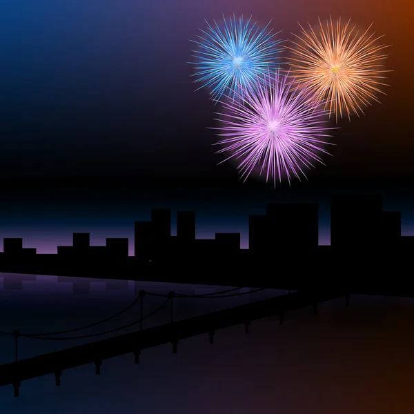 stock vector Fireworks in the city