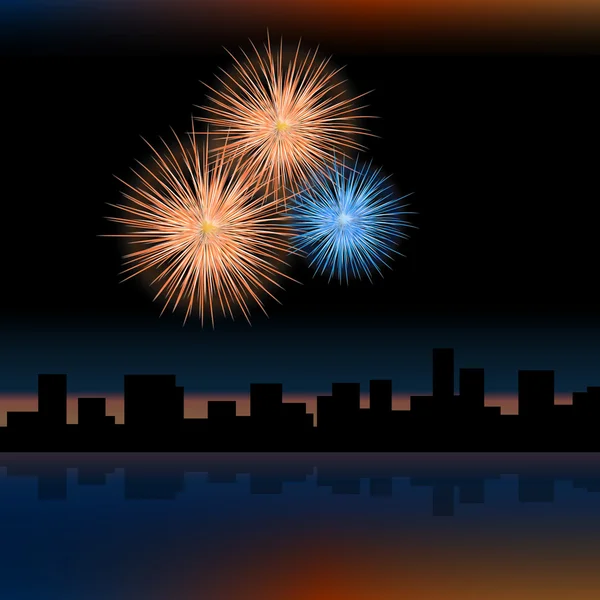 Fuochi d'artificio in città — Vettoriale Stock