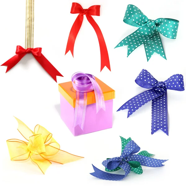 Set of colorful gift bows with ribbons.
