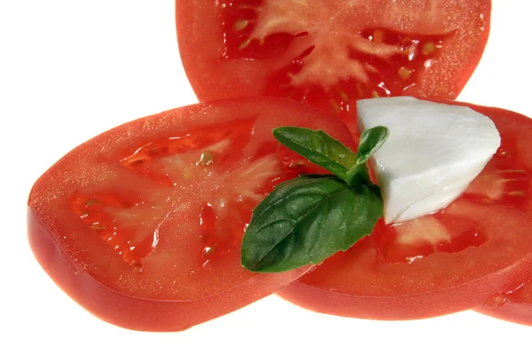 Tomato and mozzarella on white background — Stock Photo, Image
