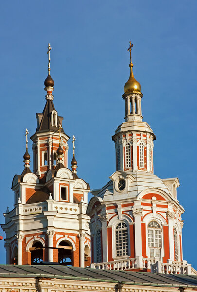 Saviour Cathedral and Bell Tower of Zaikonospassky monastery in Moscow downtown