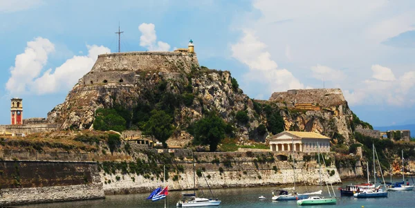 stock image Hellenic temple and old castle at Corfu island