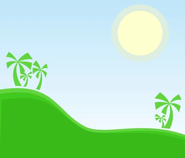 基本的热带景观与棕榈树和明亮的太阳 — 图库矢量图片
