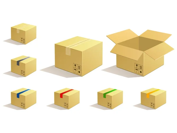 Kartong skifte. Box paketet ikoner. — Stock vektor