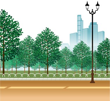 Garden and Lamp post on road clipart