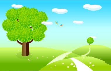 Spring landscape with green fields clipart