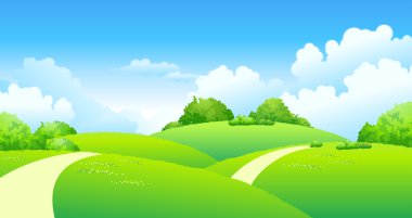 Green hills and paths clipart