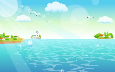 Flamingos Flying over the sea clipart