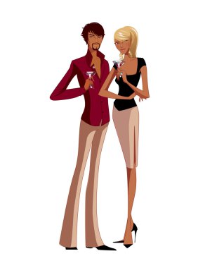 Elegant couple holding wineglass clipart