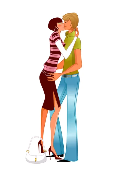 Young Couple Kissing — Stock Vector