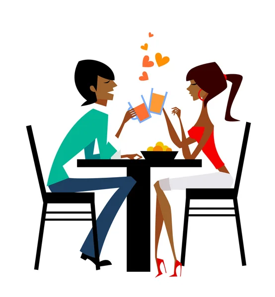 Casal levantando copos na mesa de jantar —  Vetores de Stock