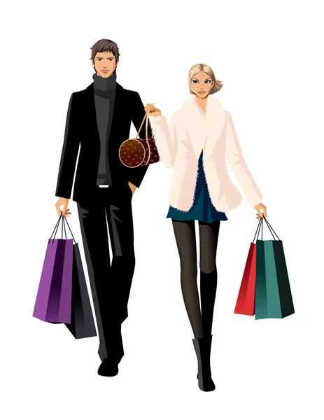 Couple avec sacs à provisions — Image vectorielle