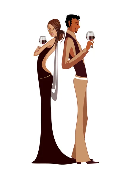 Élégant couple tenant verre à vin — Image vectorielle