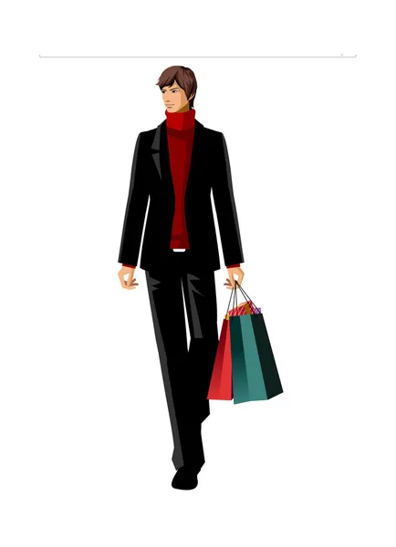 Close-up of man holding shopping bags — Stock Vector