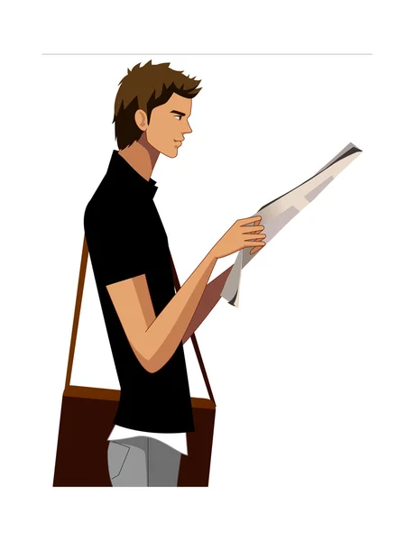 Boční pohled člověka drží noviny — Stockový vektor