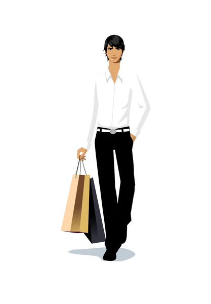 Μεγέθυνση του άνθρωπος που κρατά την τσάντα για ψώνια — Διανυσματικό Αρχείο