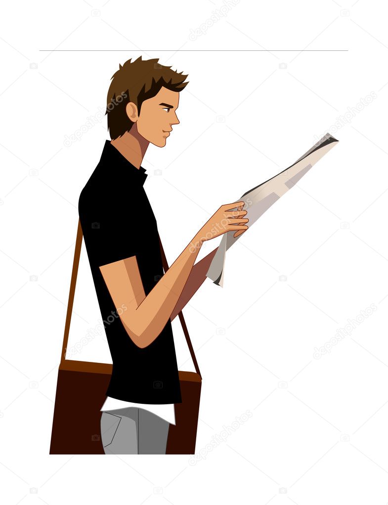 Side view of man holding newspaper