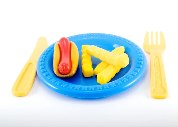 Leksak hotdog och pommes frites måltid — Stockfoto