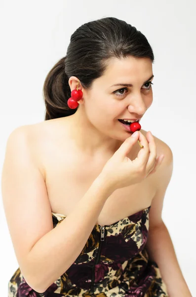 stock image Girl with cherries