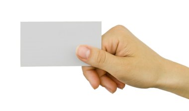 bir elinde beyaz arka planı beyaz kart
