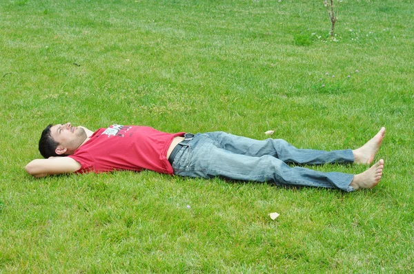 Mann auf dem Gras Stockfoto