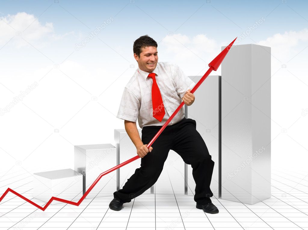 Business man helping a red graph arrow